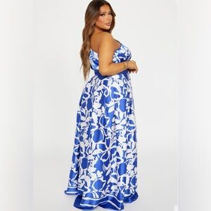 Vacation Destination Satin Maxi Dress - Blue/combo